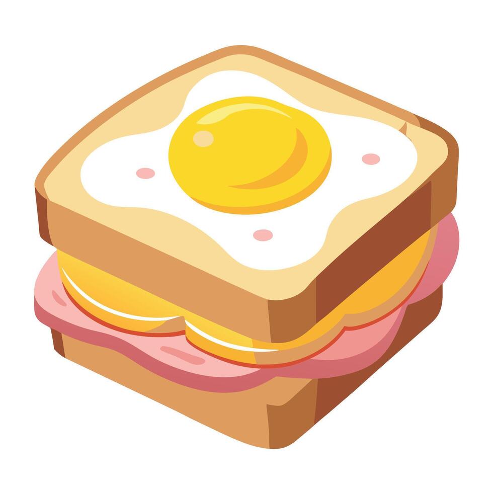 Croque monsieur with humble cheese. fried egg and ham toastie as a gourmet fare. vector