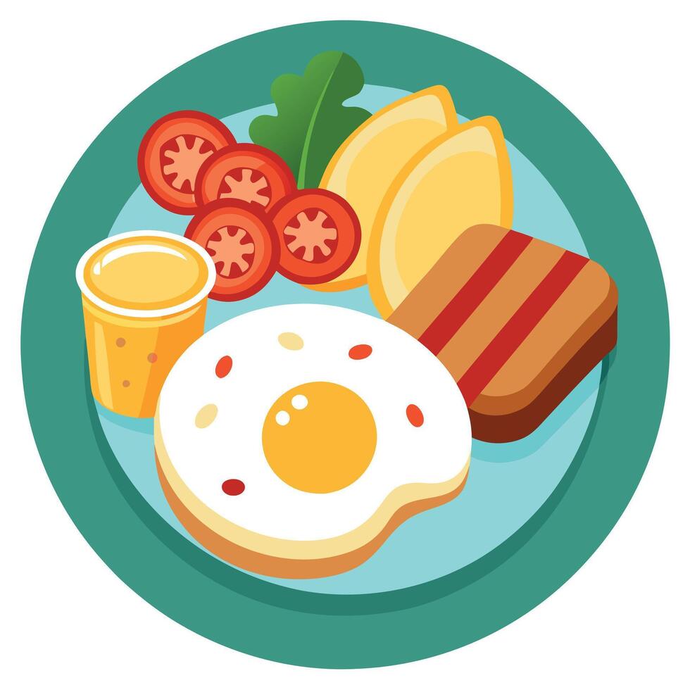 A beautifully plated brunch dish with scrambled eggs. bacon. sausages and toasted bread vector