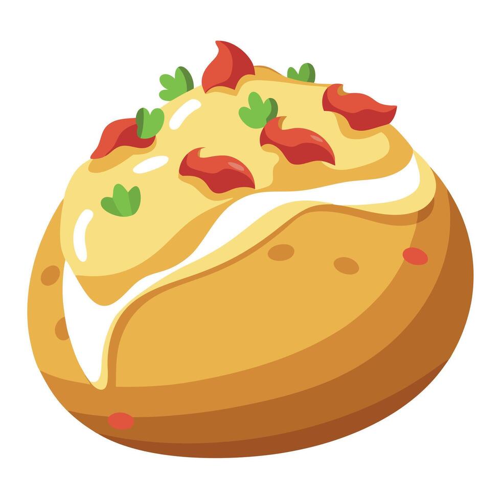 Baked potato topped with cheese. bacon. sour cream. and chives transparent background. vector