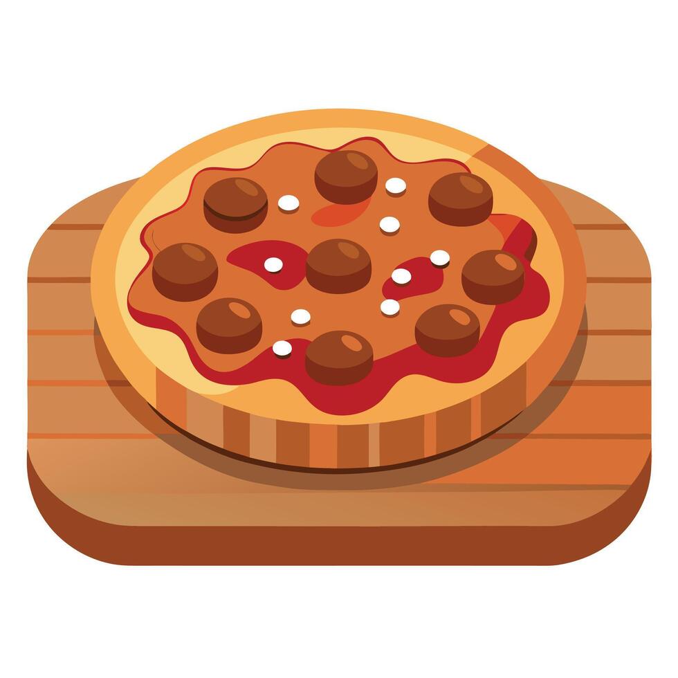 Close up of delicious pizza with ground beef on wooden table. blurry background vector