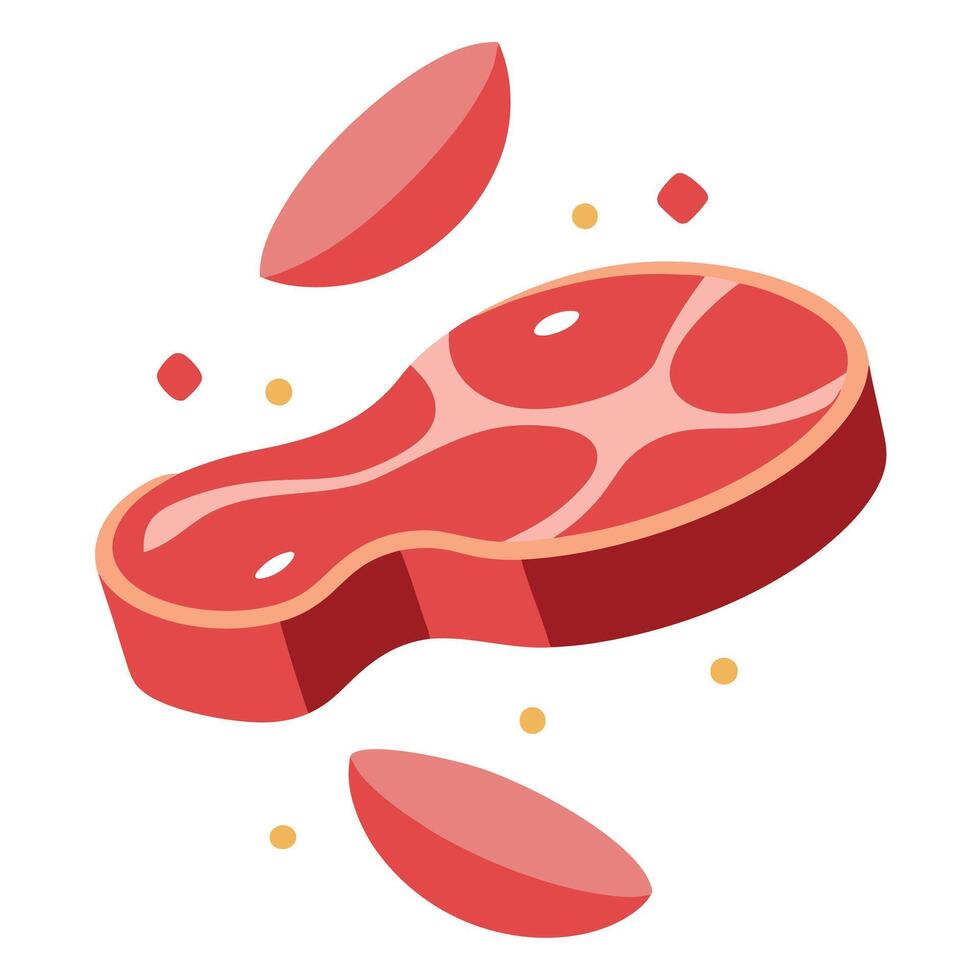 Levitating flat beef medium rare steak cut pieces separated on pastel theme vector