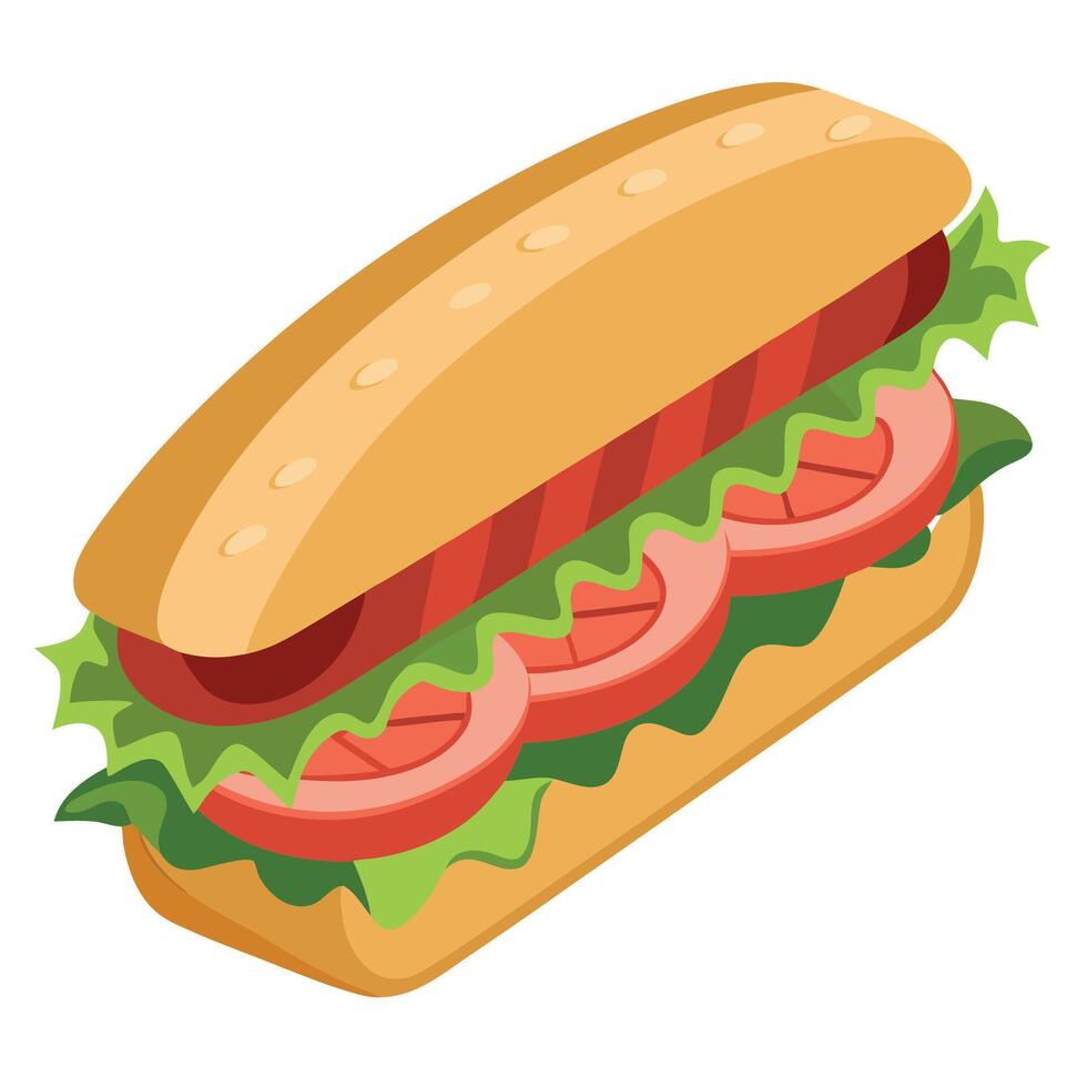 Homemade Italian Sub Sandwich with prosciutto or jamon. Tomato. and Lettuce vector