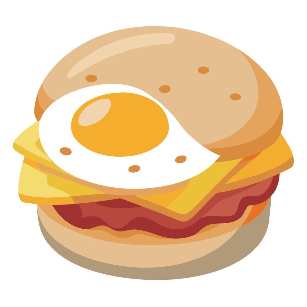 A breakfast sandwich with egg. bacon. and cheese on a toasted English muffin vector