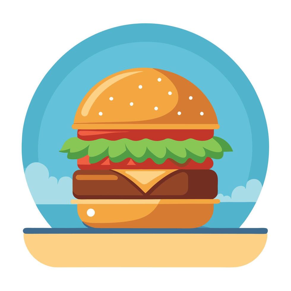Burger with beef. lettuce. tomato. cheese. cucumber wih beautiful background vector