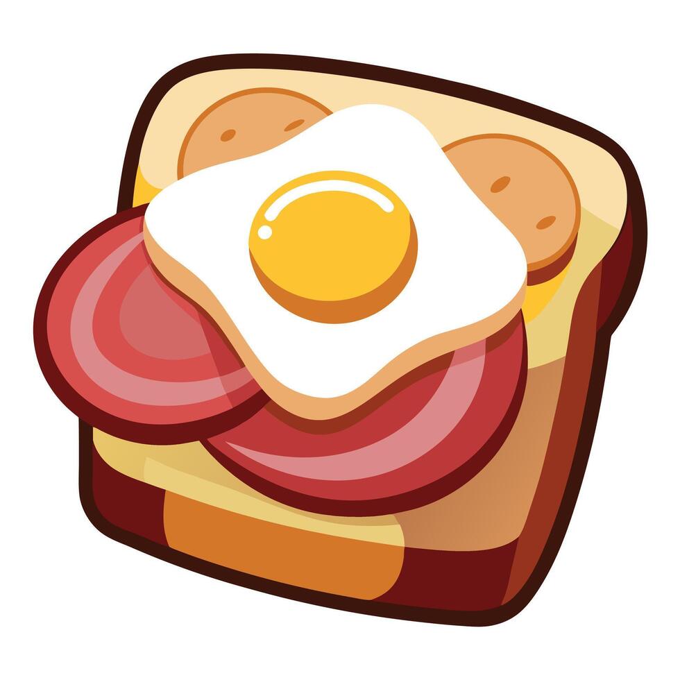 Close up of an English Toast with Meat. Eggs and Cheese in front of a dark Background. vector