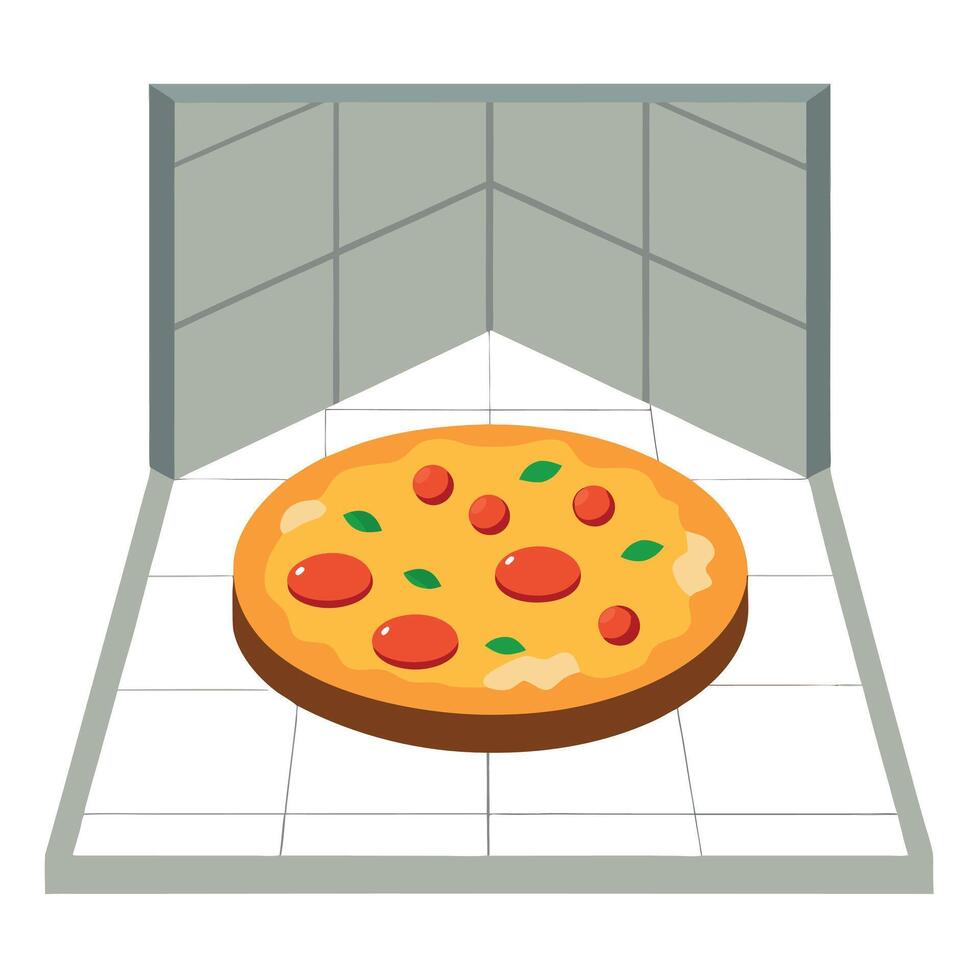 Juicy pizza on a ceramic tile against a minimalist or empty room background vector