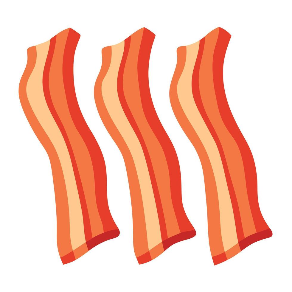 Appetizing shot of several strips of fried bacon arranged neatly on a white background vector