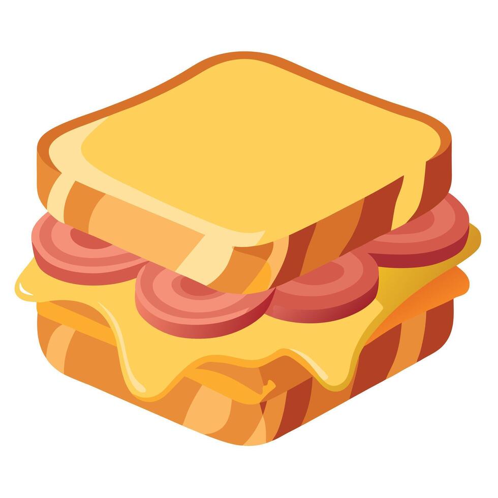 Bacon. cheese and brie sandwich on toasted sourdough bread. Savory and indulgent vector