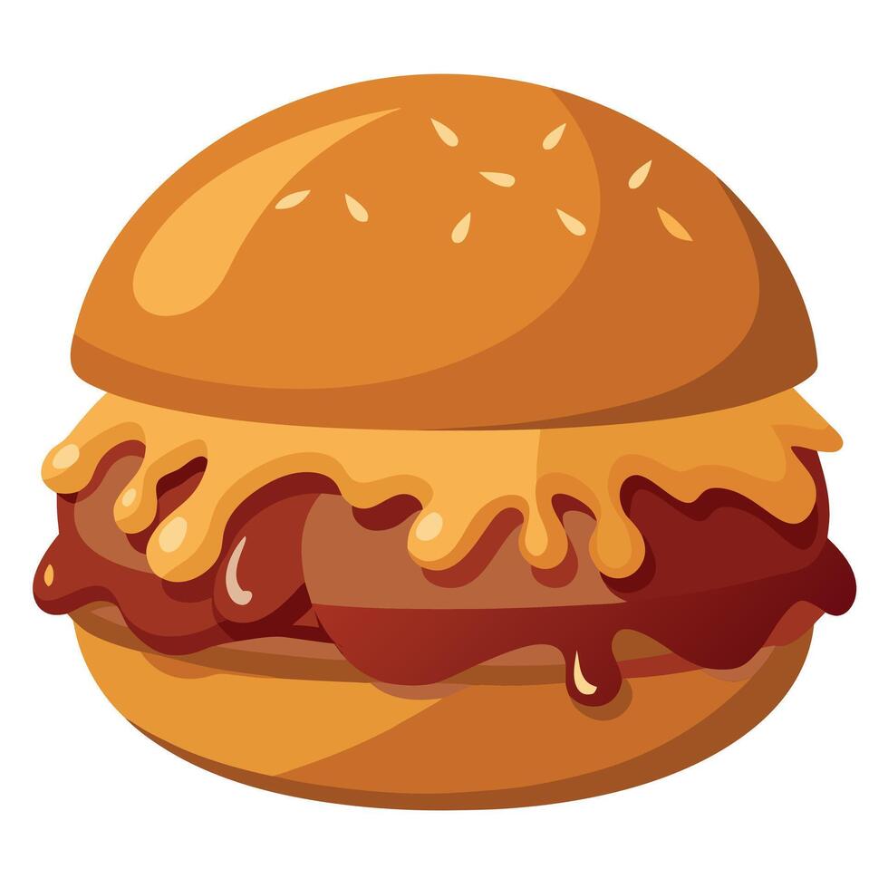 Close-up of a Savory Pulled Pork Sandwich with BBQ Sauce. Bun. and Drizzled Glaze. White Background. vector