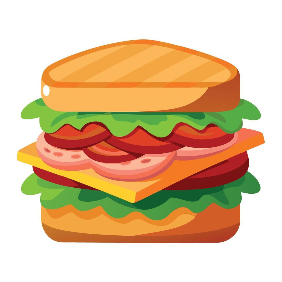 Delicious sandwich stacked with layers of bacon. fresh lettuce. and rich sauce. perfect for a tasty vector
