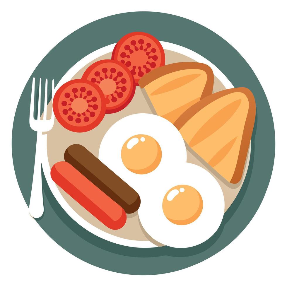Delicious Traditional English Breakfast Set with Fried Eggs. Bacon. Sausages. Beans. Tomatoes Toast vector
