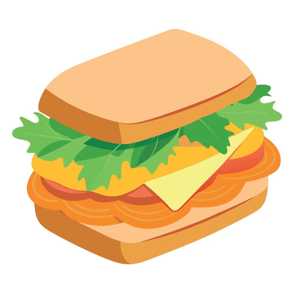 Grilled salmon fillet and fresh arugula sandwiched between two slices of bread. topped with a tangy vector