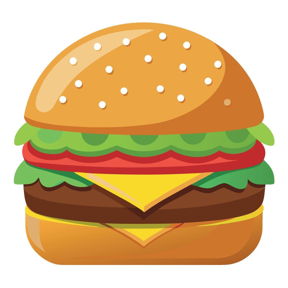 A cheeseburger with a beef patty. cheese. lettuce. tomato. and pickles on a sesame seed bun vector