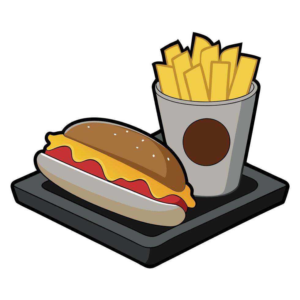 Italian beef sandwich with a side of french fries and nacho cheese sauce in a steel condiment cup on vector