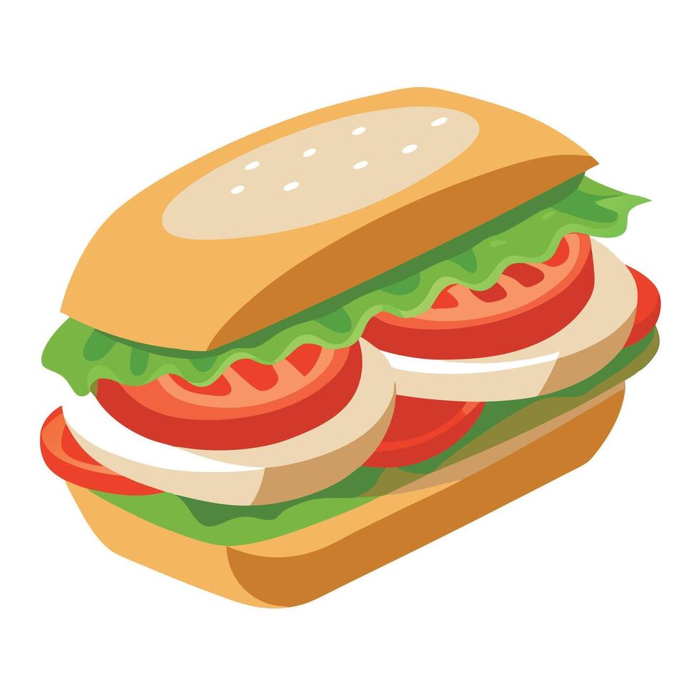 Close-up realistic photo featuring a vegetarian caprese sandwich on a white background vector