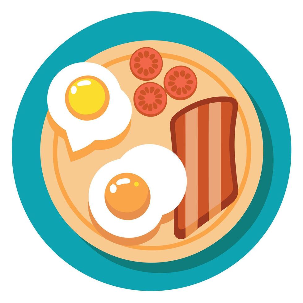 Delicious breakfast plate with sunny-side-up eggs. crispy bacon. scrambled eggs. and toast on a rust vector