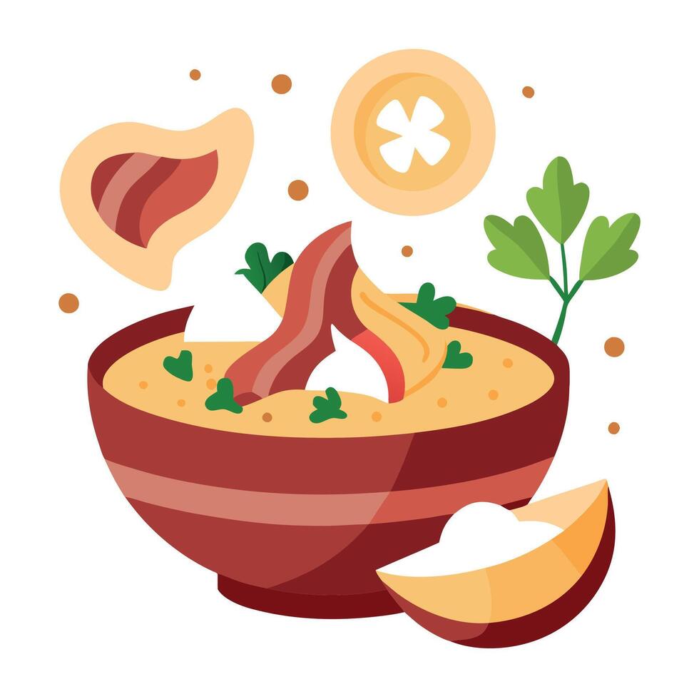 A mouthwatering display of culinary artistry - a bowl of roasted garlic. bacon and parmesan potatoes vector