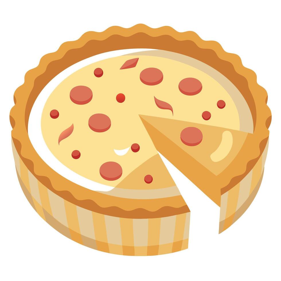 A traditional French quiche Lorraine. a savory tart with a filling of eggs. cream. bacon. and cheese vector