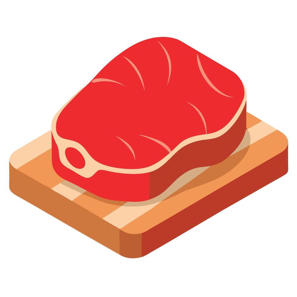 A closeup image showcasing a piece of red meat on a cutting board. ready to be used as an ingredient vector