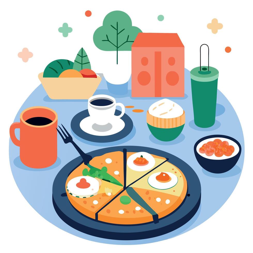 Haemul pajeon as part of a brunch spread. showcasing the pancake with other breakfast items in a set vector