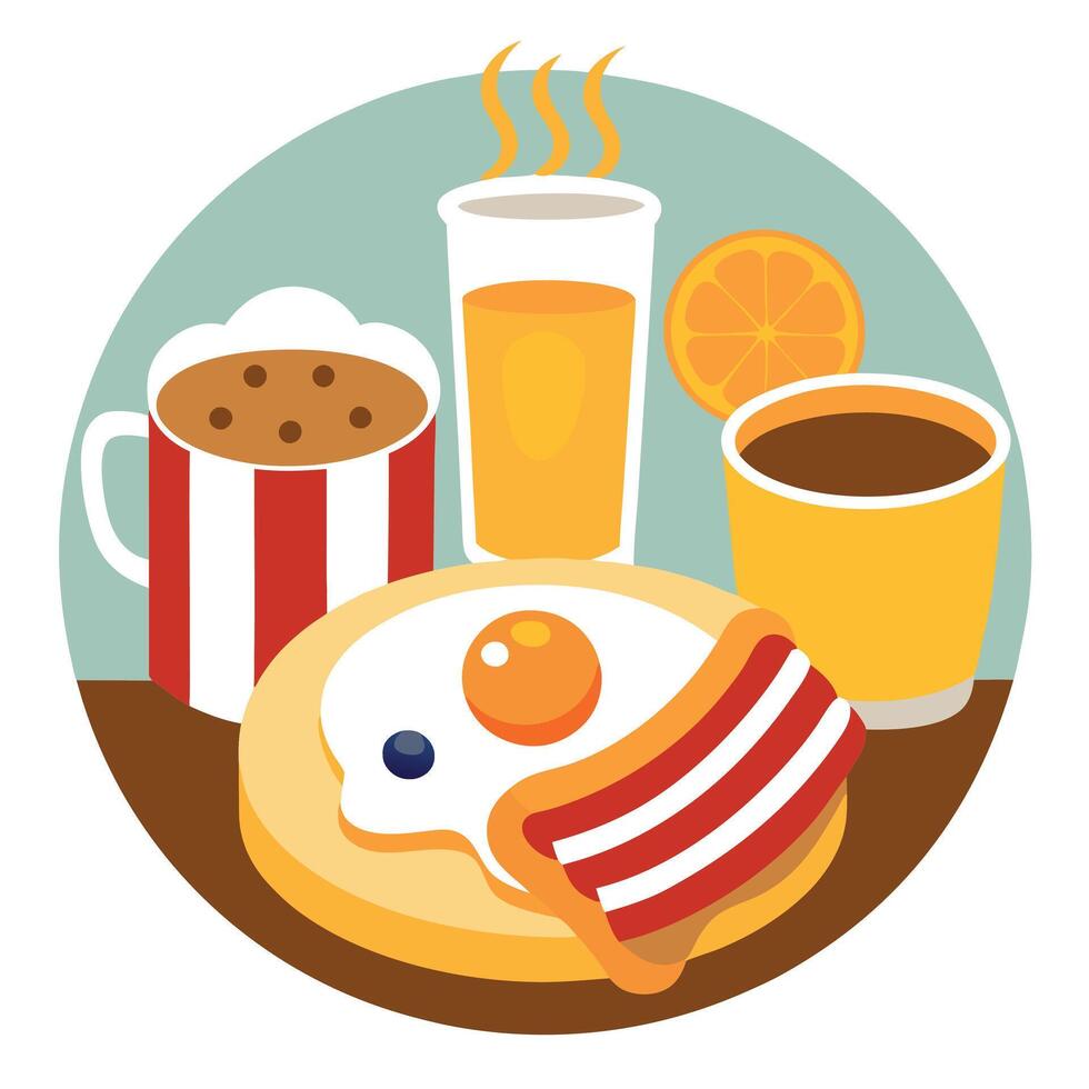 Breakfast with bacon. eggs. pancakes. and toast. A delicous home style breakfast with crispy bacon. vector
