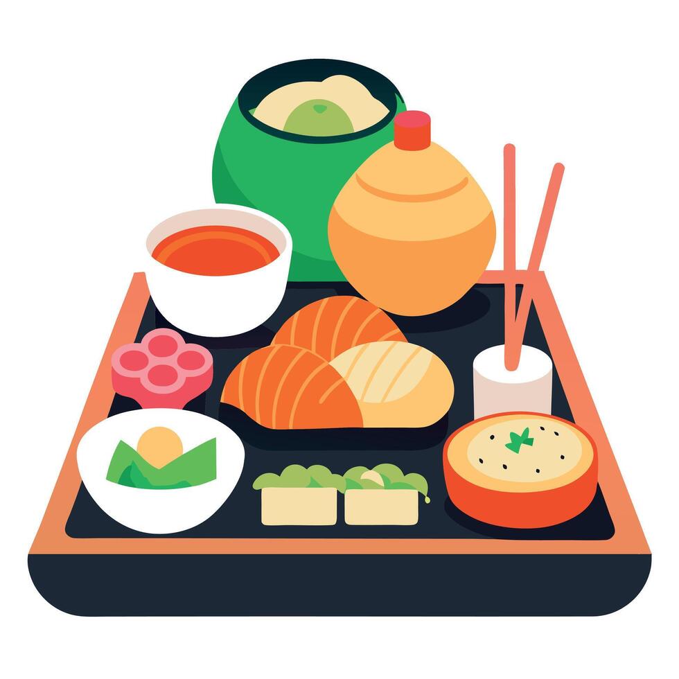 Japanese Kaiseki food set vector