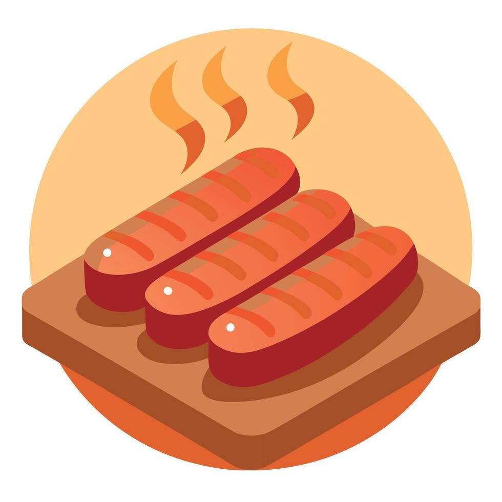 Grilled sausages on a slab vector