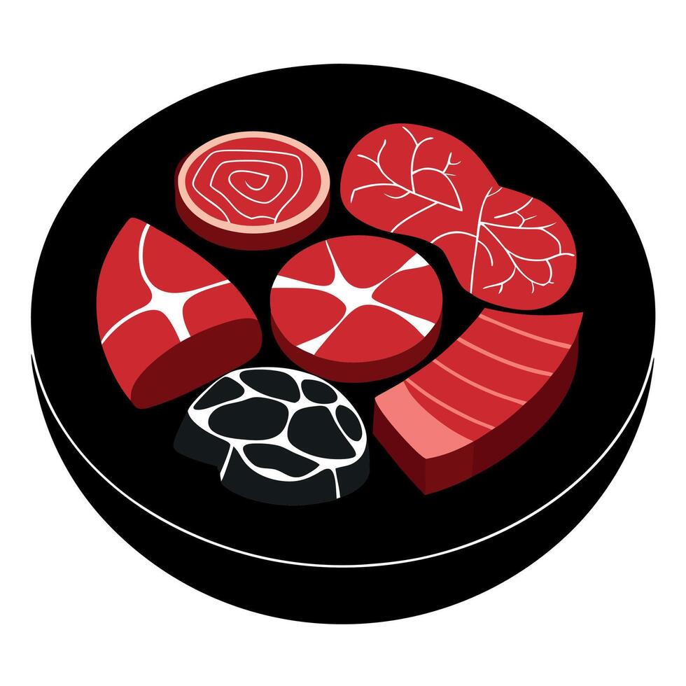 Black plate with beef cuts vector