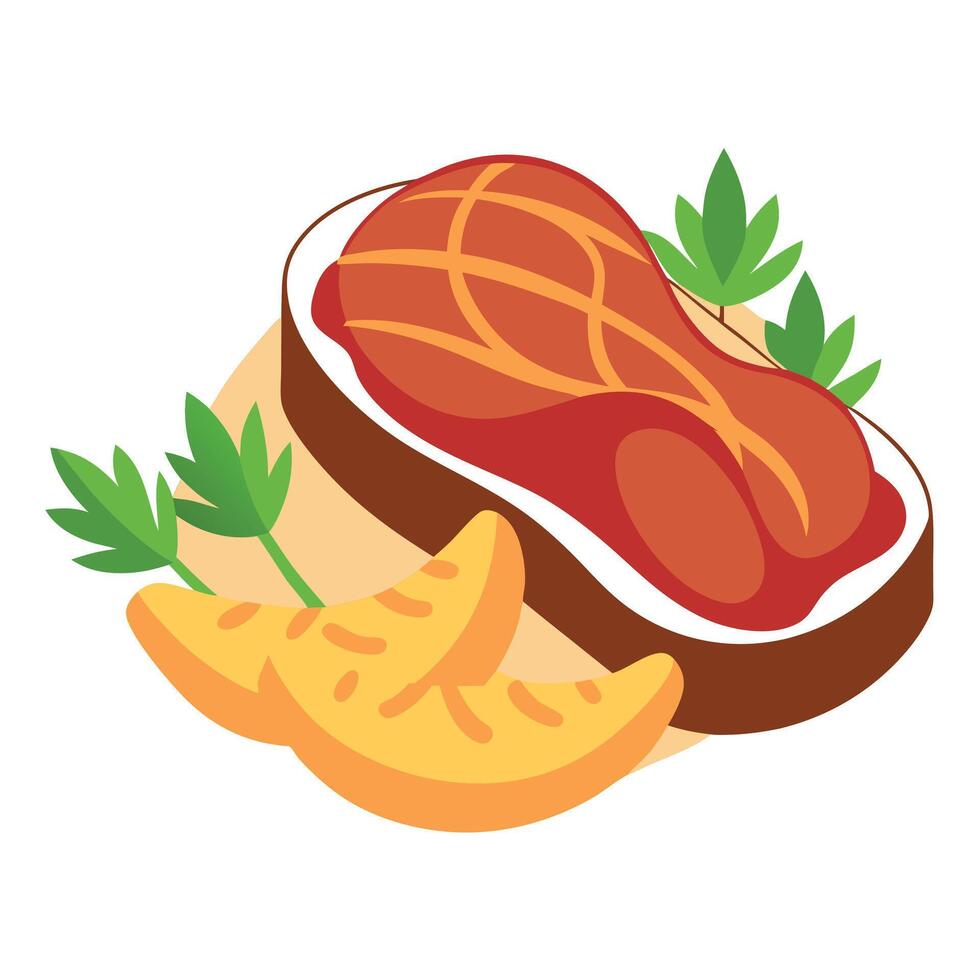 Steak with potato wedges vector
