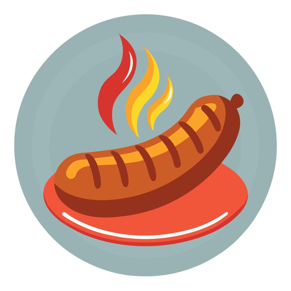 Grilled sausage on a plate vector