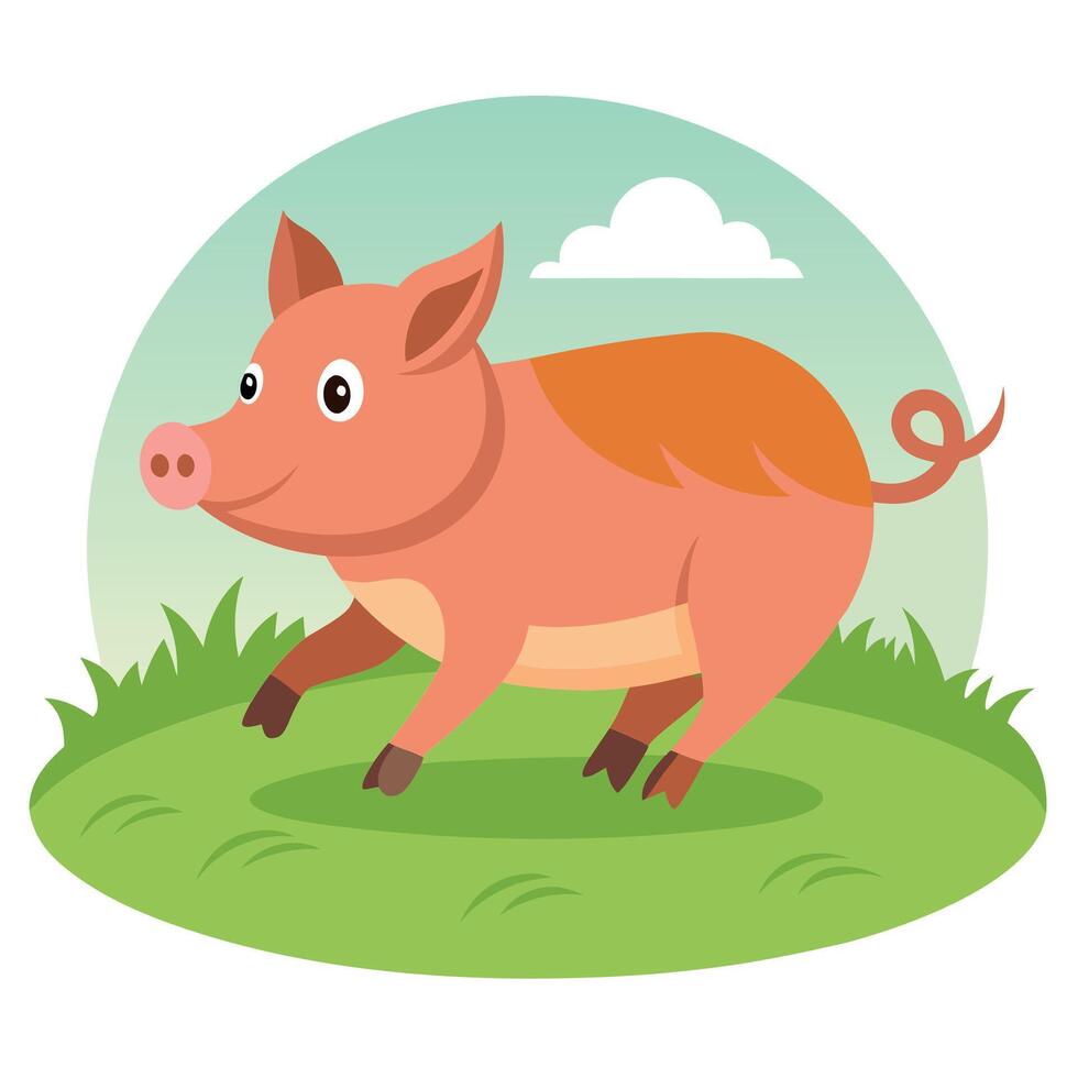 A pig running in the grass vector