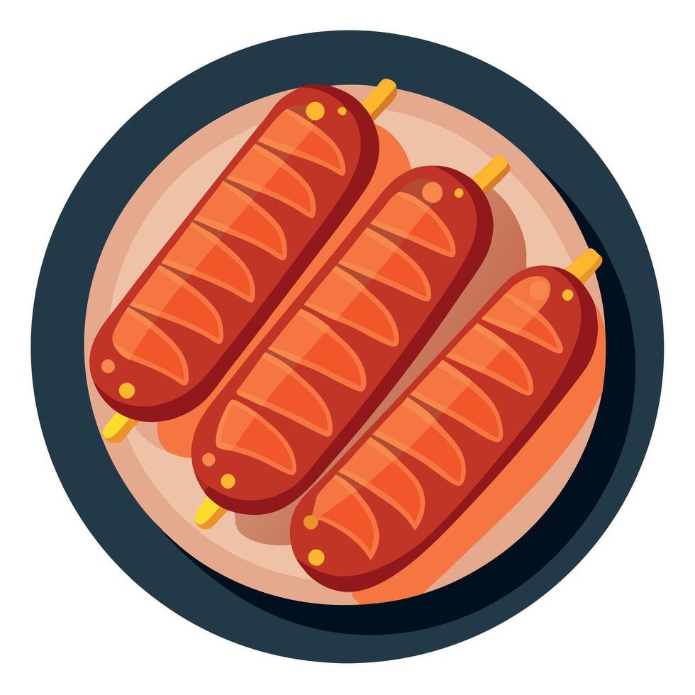 Grilled sausages top view vector