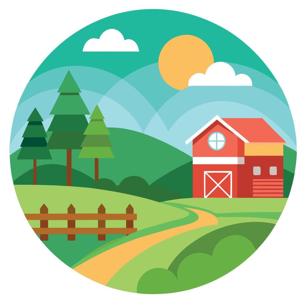 Morning at the rural farm vector