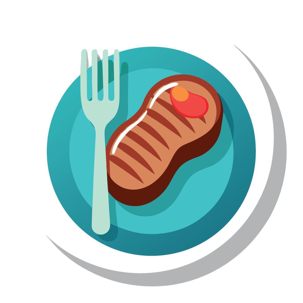 Steak on Plate with Fork vector