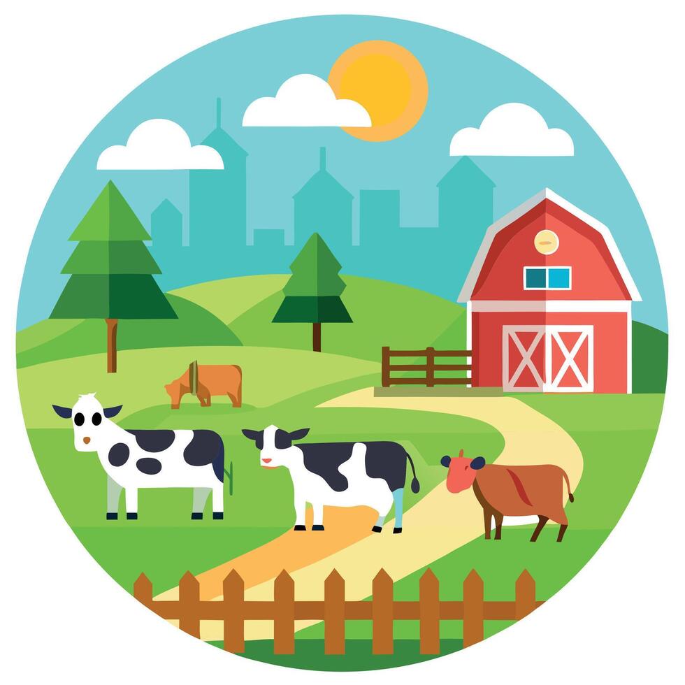 Pasture farm with cows vector