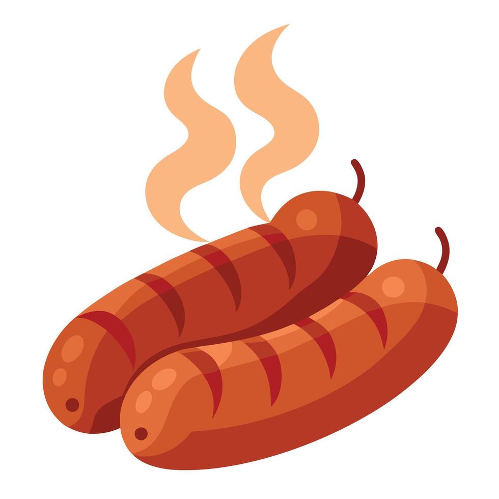 Grilled sausages with smoke vector