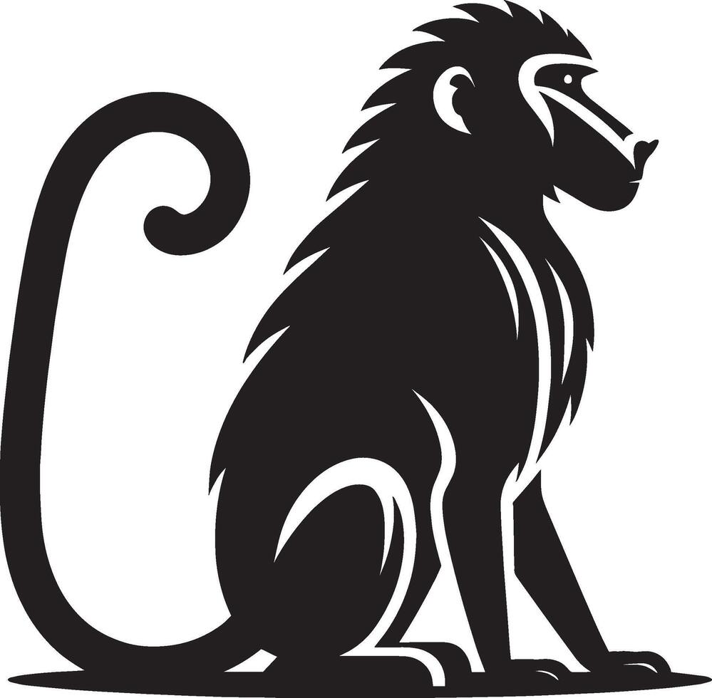 Baboon Monkey Animal Shadow Silhouette on White Background vector
