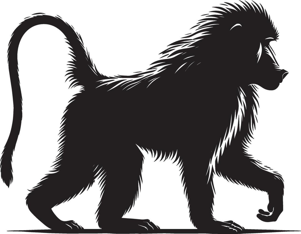 Isolated Silhouette of a Baboon Monkey on White Background vector