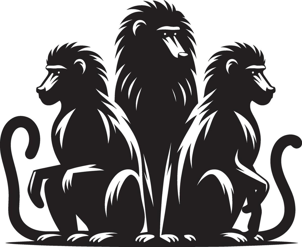 Monkey Baboon Silhouette Animal Isolated on White Background vector