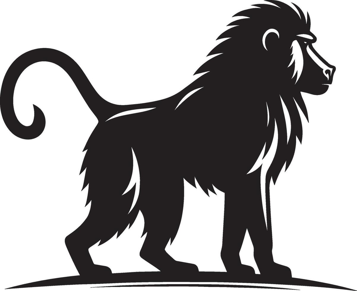 Baboon Animal Silhouette of Monkey Isolated on White vector