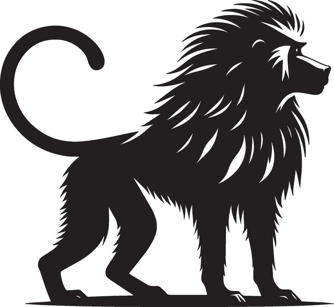 Silhouette of Baboon Monkey on a White Background vector