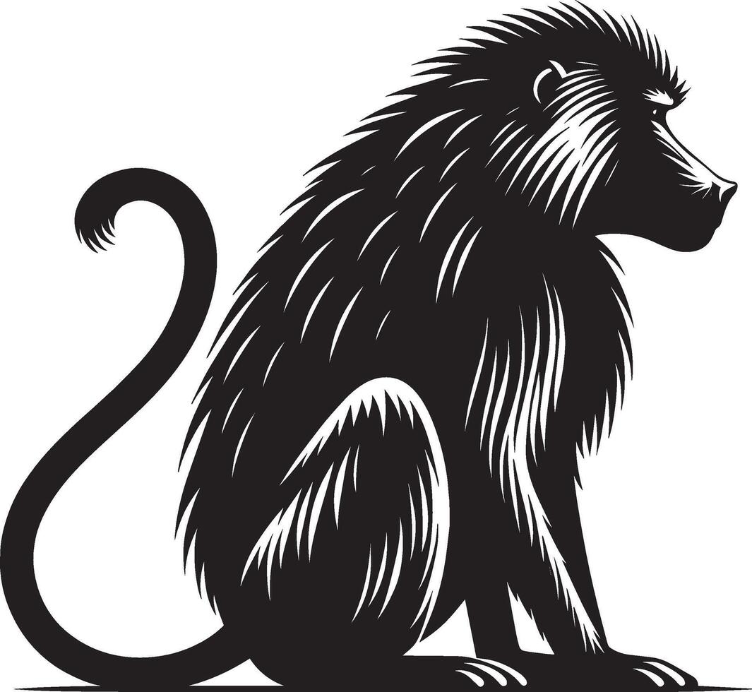 Baboon Monkey Animal Silhouette Placed on White Background vector