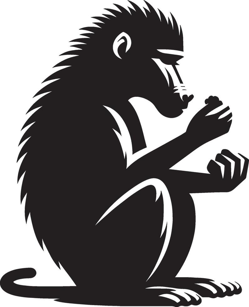 Silhouette of Baboon Monkey Isolated on a White Canvas vector