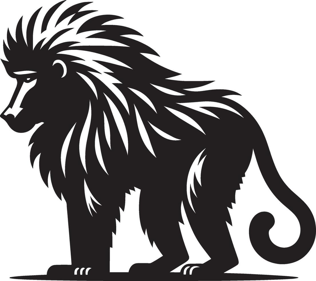 Baboon Monkey Silhouette Isolated on Pure White Background vector