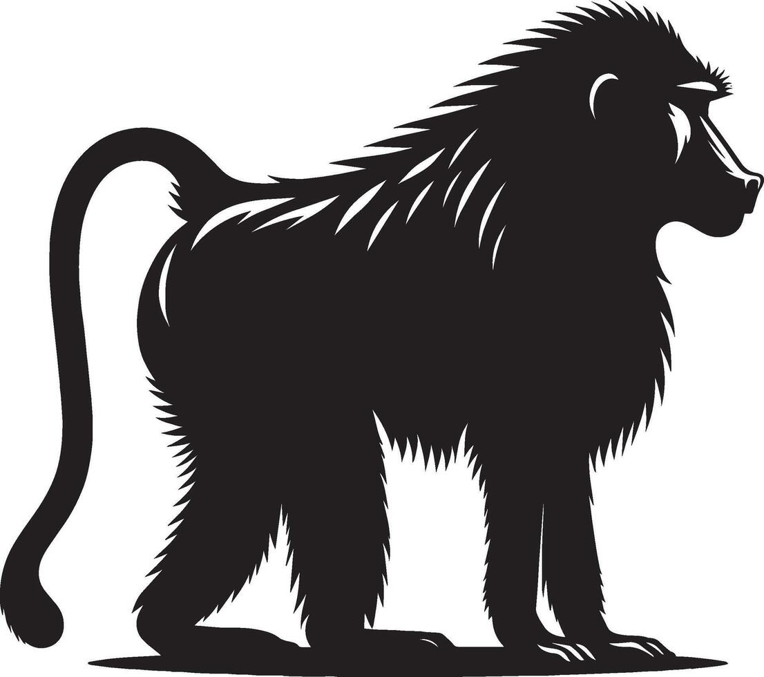 Isolated Baboon Monkey Animal Silhouette Placed on White vector