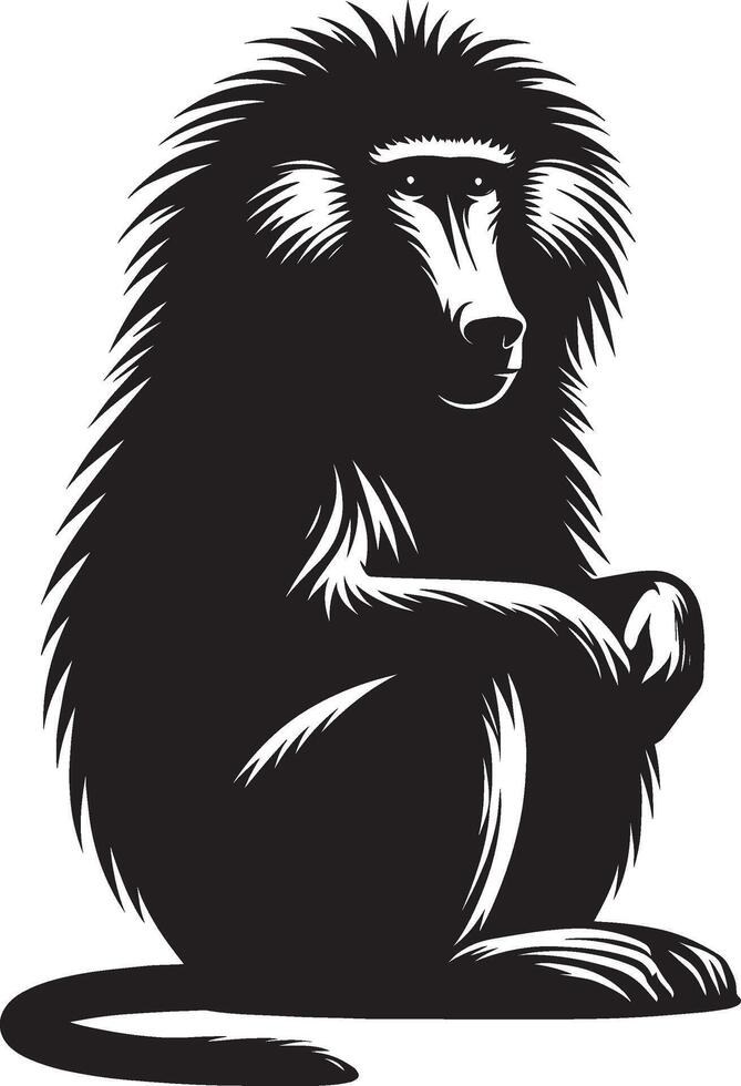 Silhouette of Baboon Monkey Animal Against White Background vector