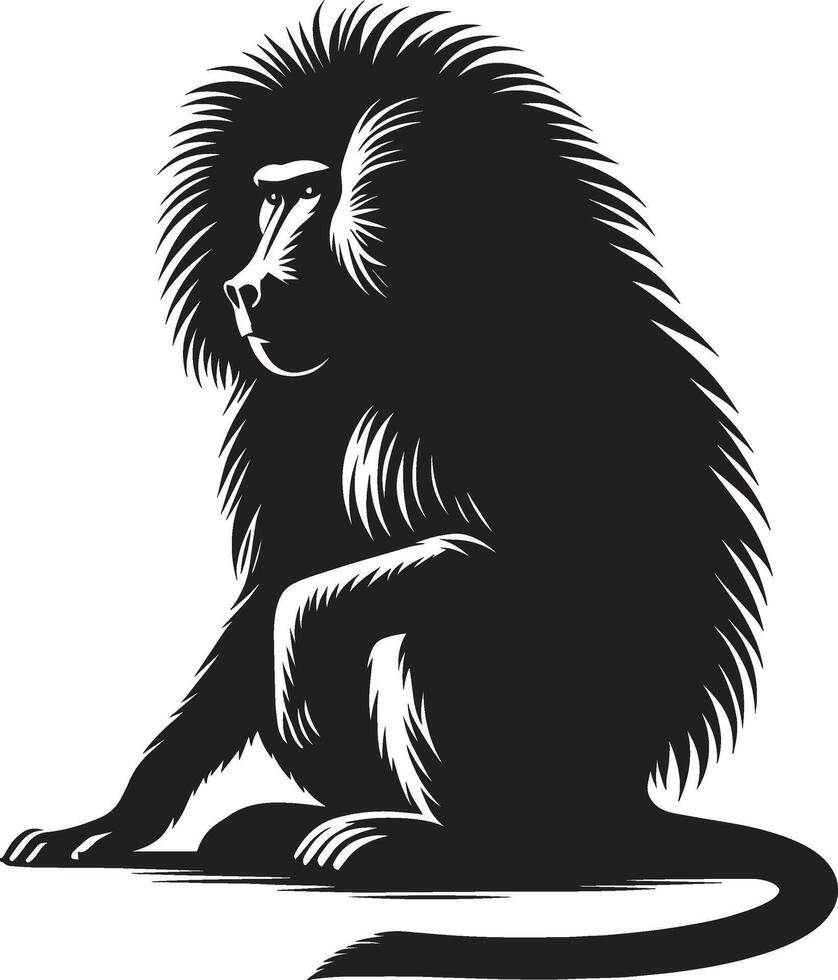 Isolated Baboon Monkey Silhouette Animal on White Background vector