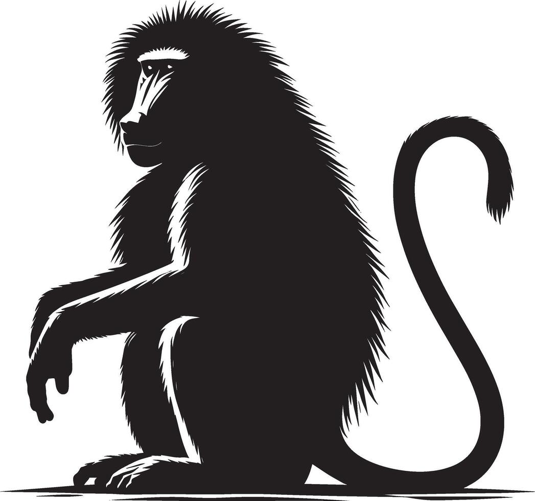 Animal Silhouette of Baboon Monkey on White Background vector