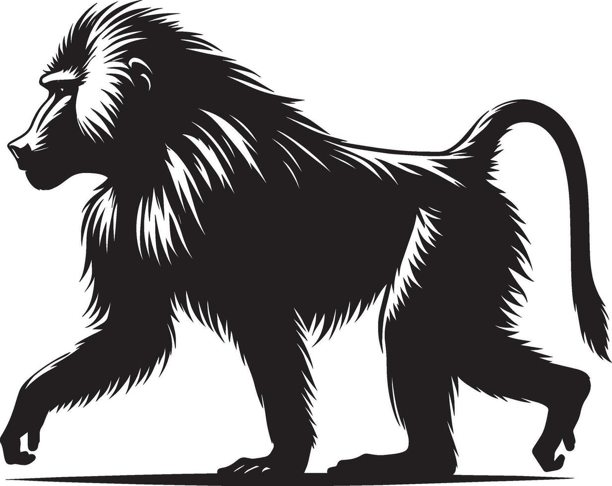 Monkey Animal Silhouette Baboon on White Background vector