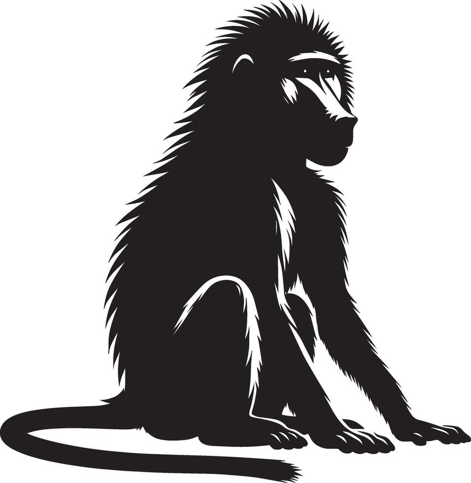 Baboon Monkey Animal Figure in Silhouette on White Background vector